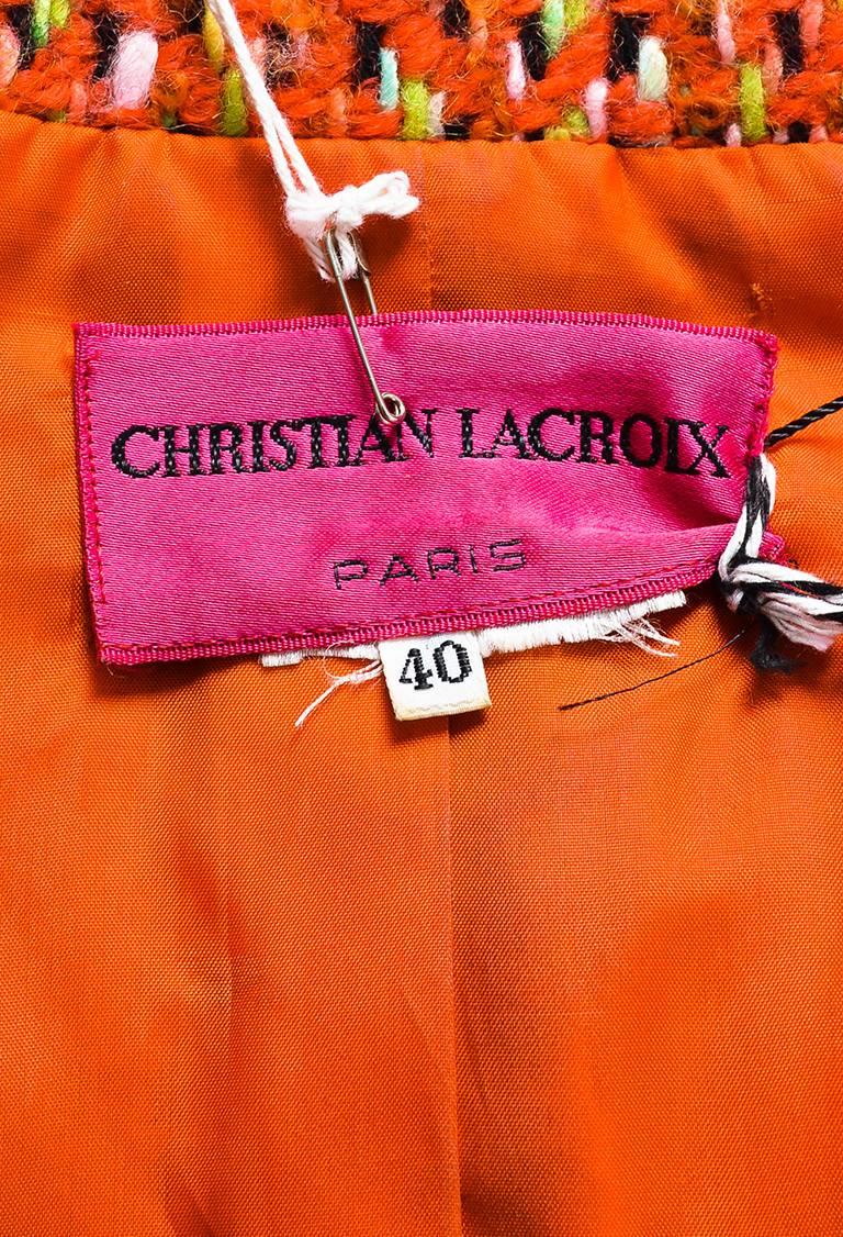 Vintage Christian LaCroix Orange Multi Tweed Velvet Trim Patchwork Jacket SZ 40 For Sale 1