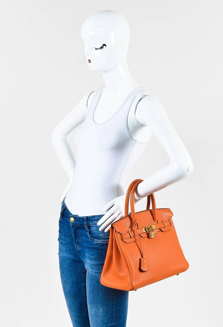 Hermes Orange Grained Clemence Leather "Birkin 30" Satchel Tote Bag For ...