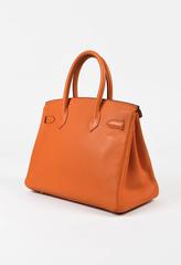 Hermes Orange Grained Clemence Leather "Birkin 30" Satchel Tote Bag