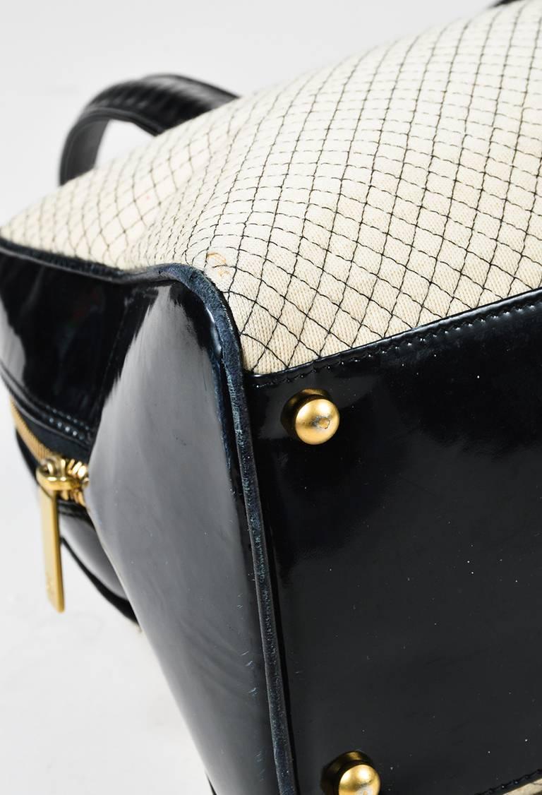 Chanel Cream & Black Patent Leather & Knit Quilted Bowler Bag In Good Condition For Sale In Chicago, IL