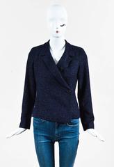 Chanel 00T Navy Blue Glitter Wool Blend Tweed Blazer Jacket SZ 38