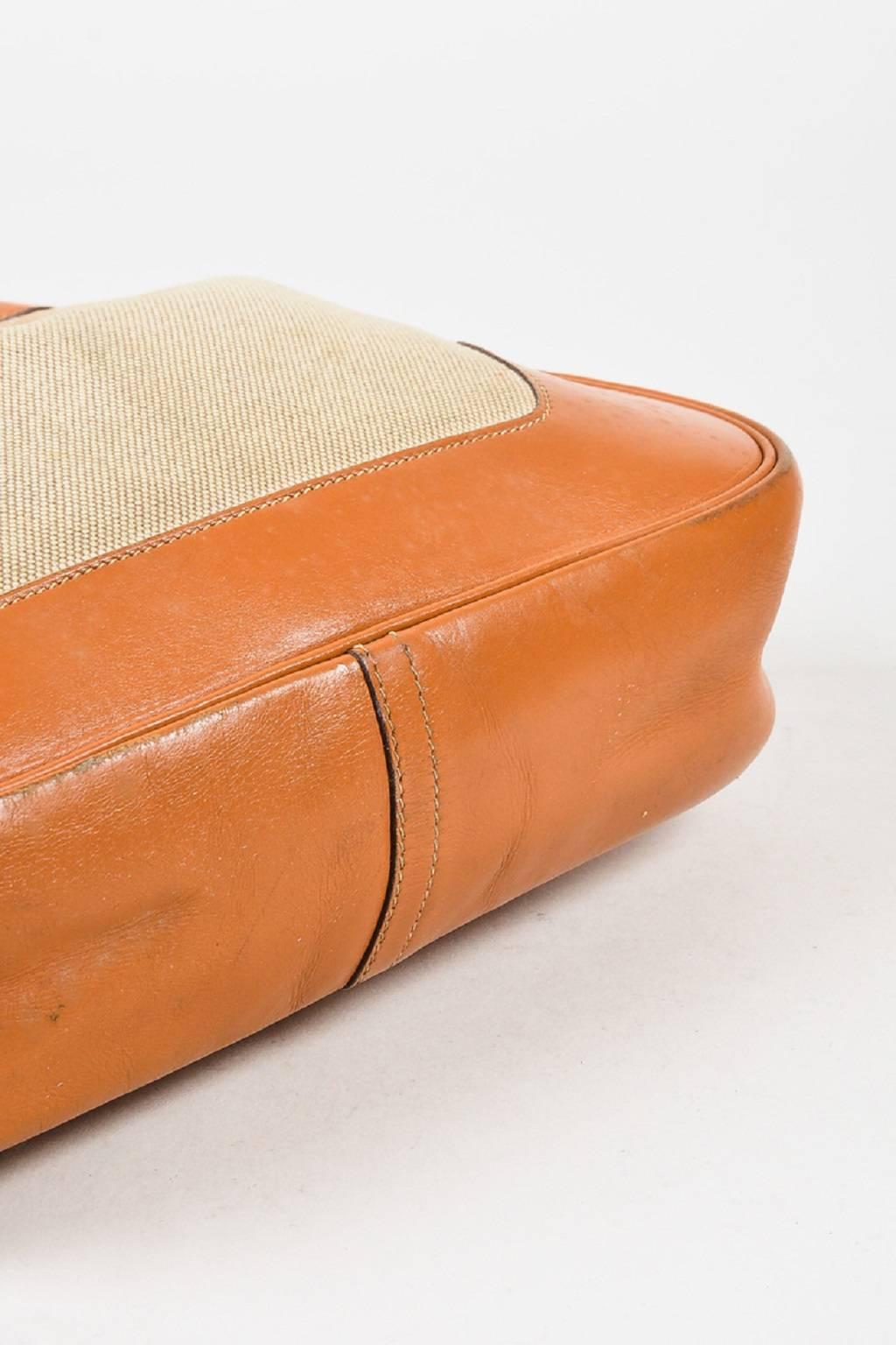 Vintage Hermes Beige Tan Box Calf Leather Canvas 