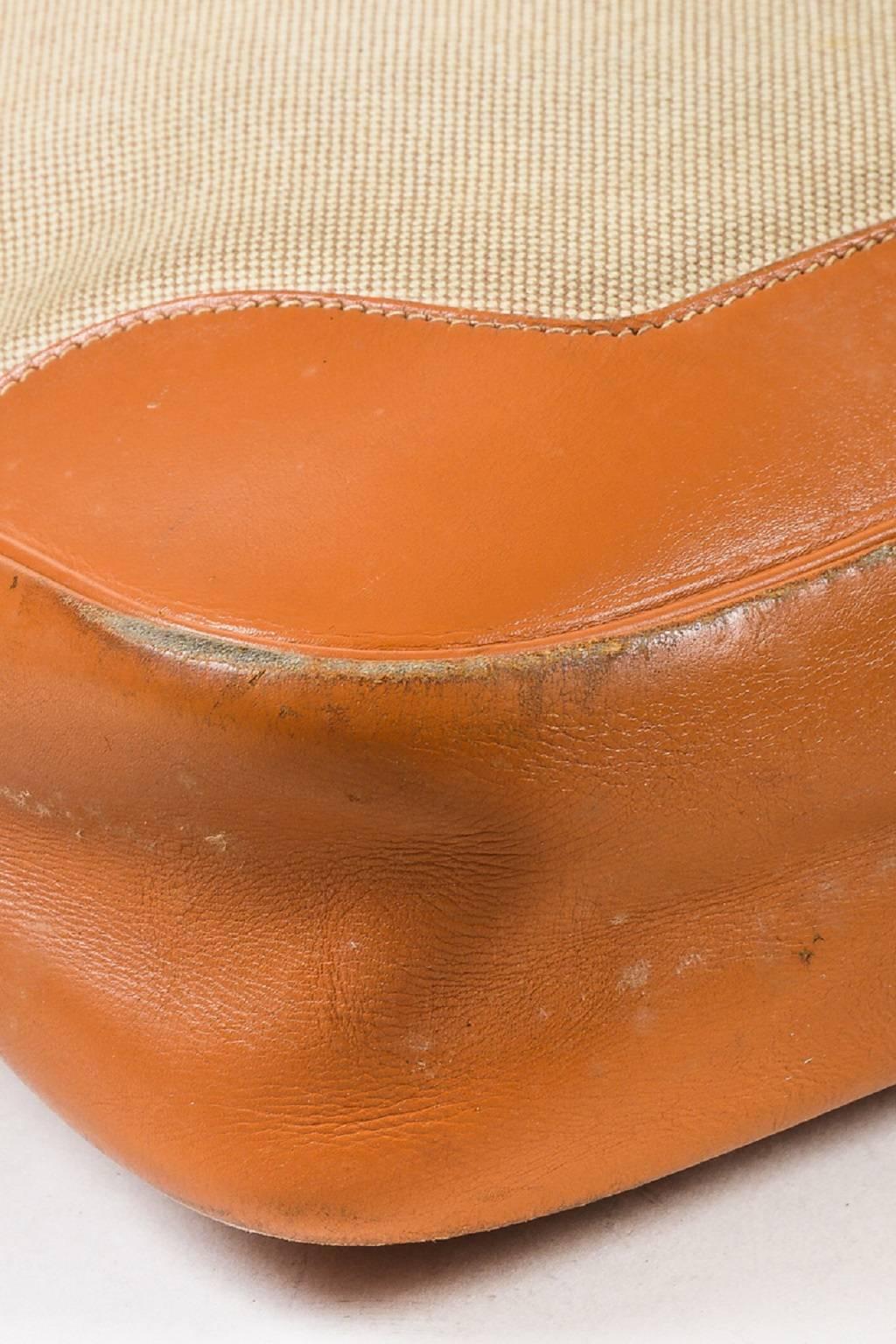 Women's Vintage Hermes Beige Tan Box Calf Leather Canvas 