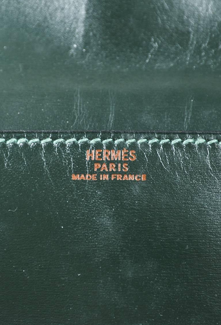 Vintage Hermes Hunter Green Box Calf Leather 
