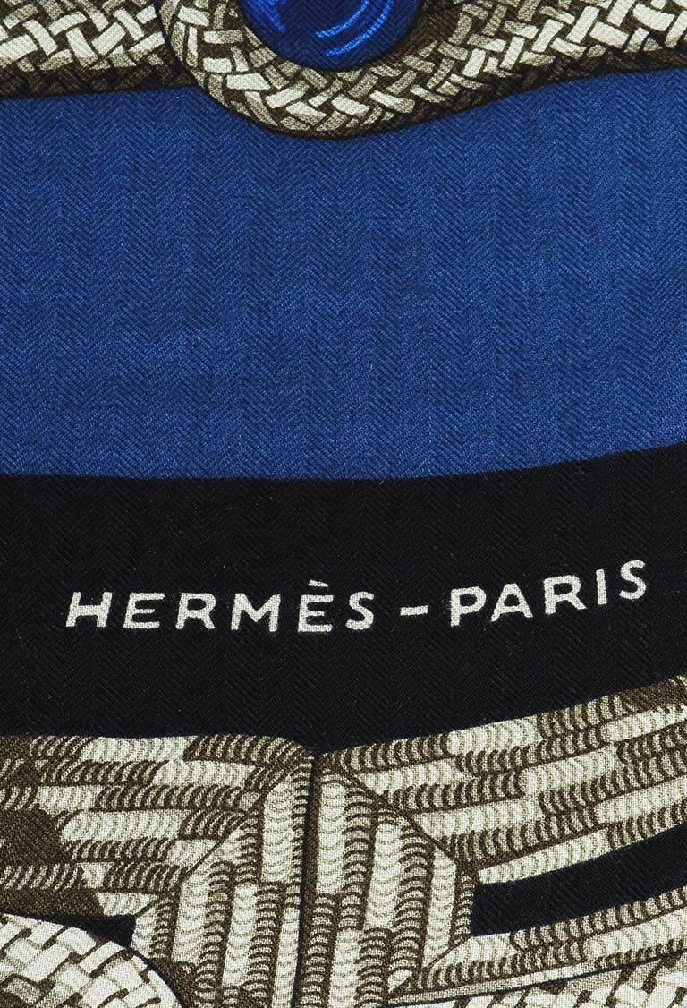 Hermes Blue Black and Gray Cashmere and Silk Printed 