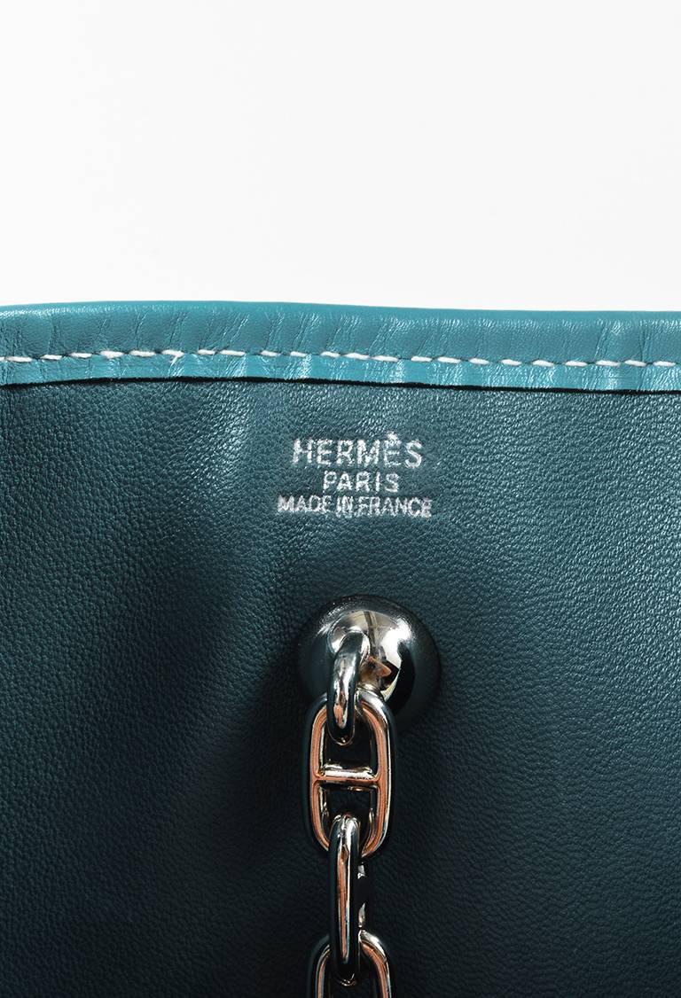 Hermes Beige Blue Jean Toile Canvas Box Calf Leather Trim 