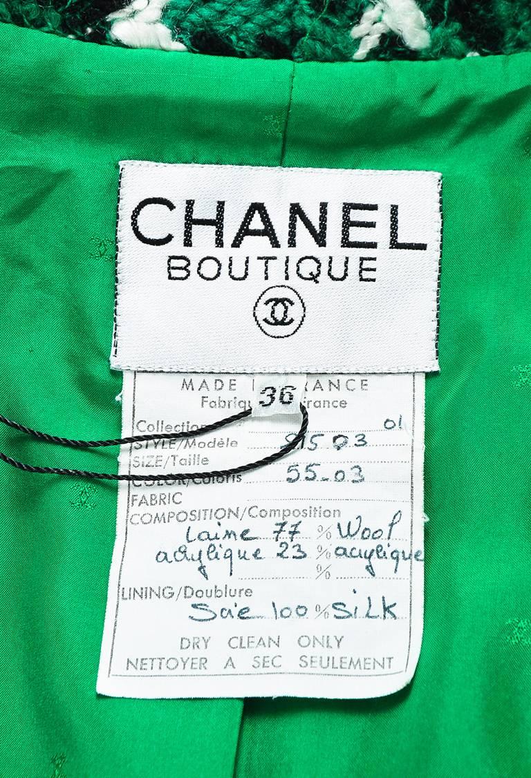 Chanel Boutique Green Wool Houndstooth Tweed Blazer Jacket SZ 36 For Sale 1