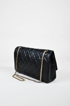 Chanel Black Aged Leather Quilted Double Flap "2.55 Reissue 228" Bag