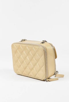Chanel Beige Quilted Patent Leather 'CC' Flap Zip Case Shoulder Bag