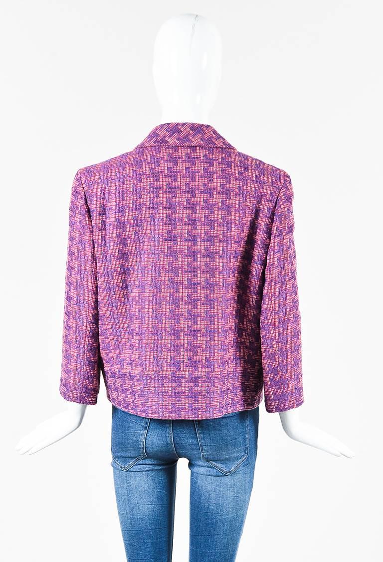 Chanel 01P NWT $1780 Purple Pink Tweed Double Breasted Jacket SZ 46 In New Condition For Sale In Chicago, IL