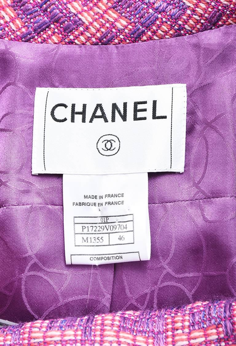 Chanel 01P NWT $1780 Purple Pink Tweed Double Breasted Jacket SZ 46 For Sale 1