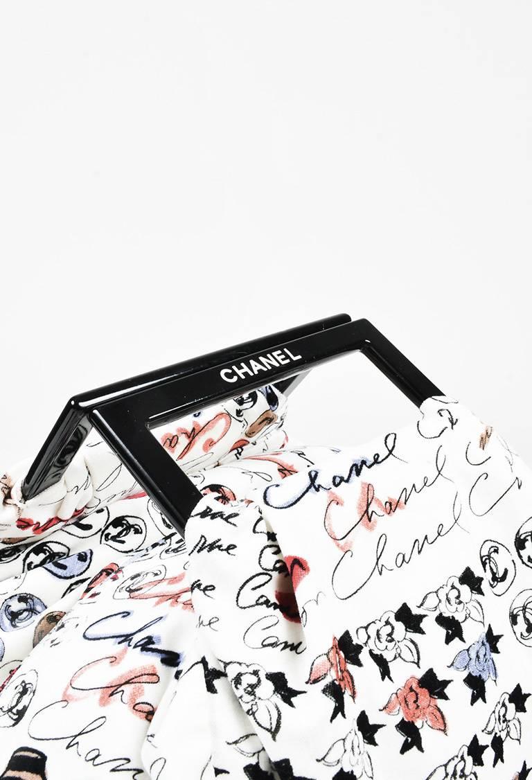 Gray Chanel Cream Multicolor Velvet Script Logo Print Frame Handle Hobo Bag For Sale