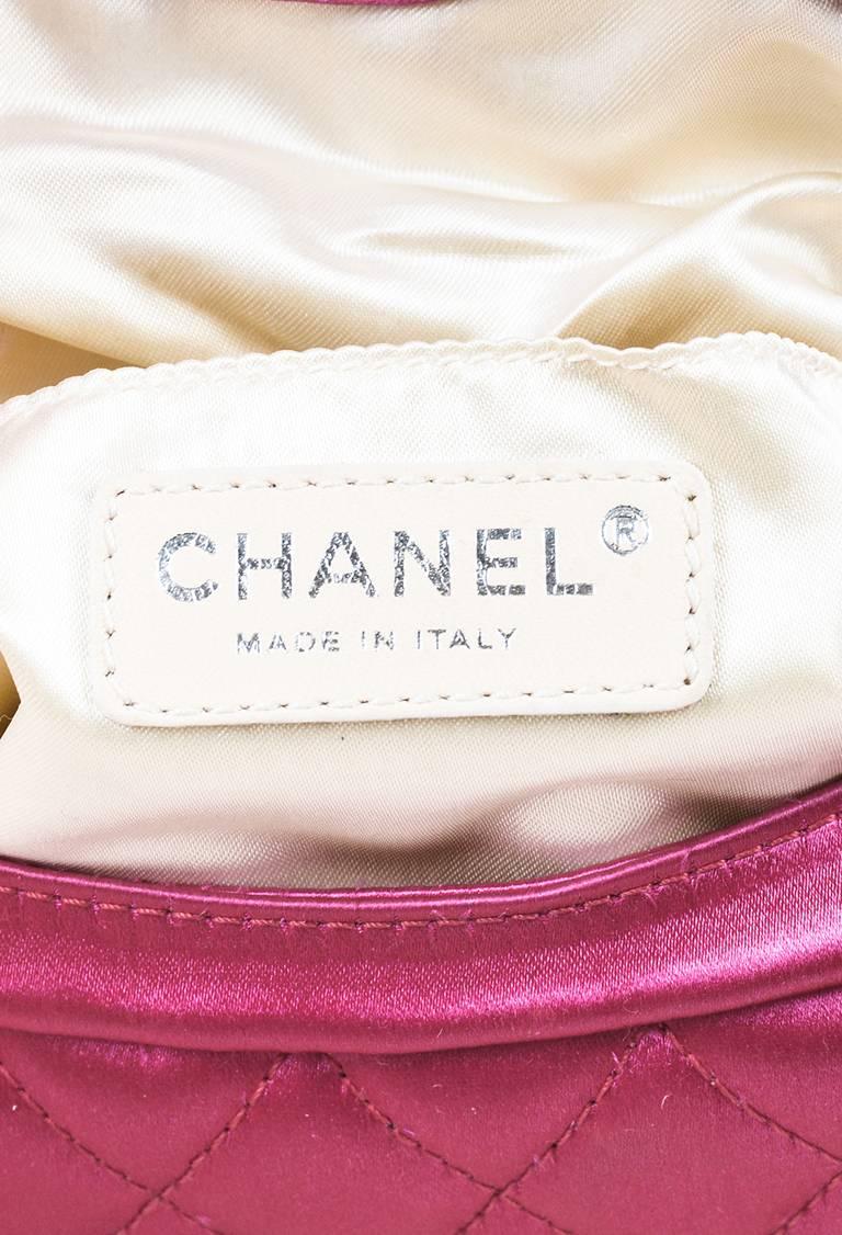 Chanel Fuchsia Pink Satin Quilted Flap Envelope Clutch Bag In Good Condition For Sale In Chicago, IL