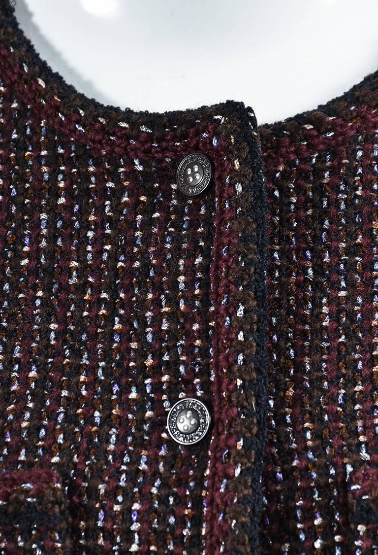 Chanel 02A Brown Maroon Wool Metallic Tweed Knit Jacket SZ 40 In Excellent Condition For Sale In Chicago, IL