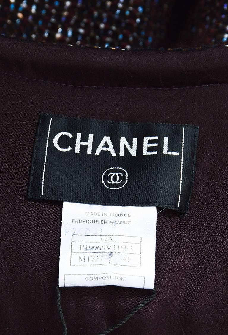 Women's Chanel 02A Brown Maroon Wool Metallic Tweed Knit Jacket SZ 40 For Sale
