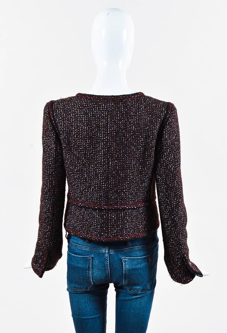 Black Chanel 02A Brown Maroon Wool Metallic Tweed Knit Jacket SZ 40 For Sale
