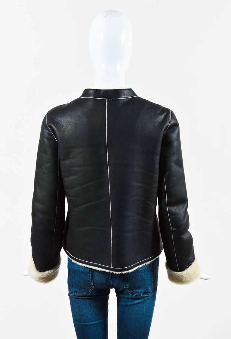 Chanel 04A Black Shearling Leather Fur Double Zip Moto Jacket SZ 40 In Good Condition For Sale In Chicago, IL