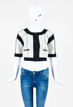 Chanel Identification Silver Tweed Black Neoprene SS Cropped Jacket SZ 34