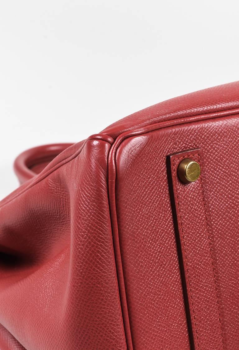 Vintage Hermes Rouge Vif Red Courchevel Leather 