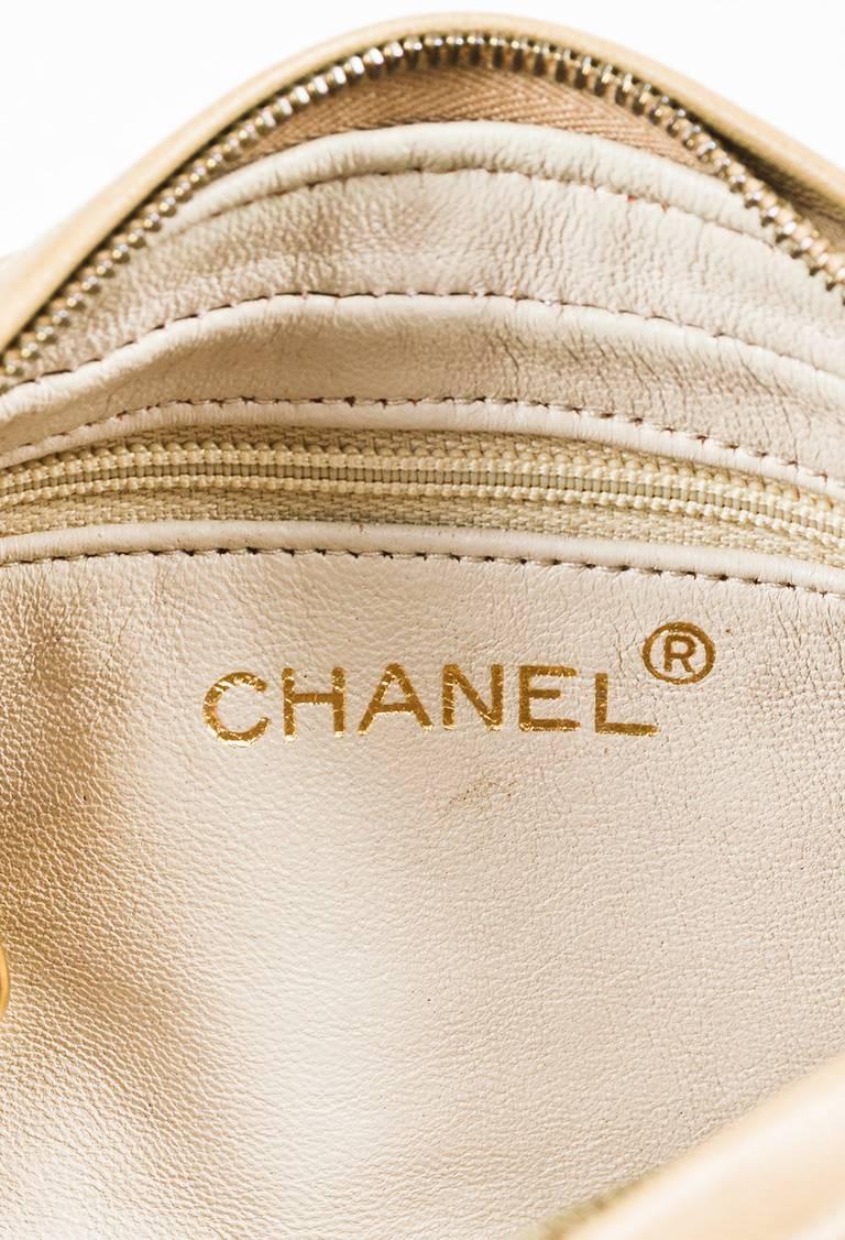 Vintage Chanel Beige Quilted Chain Strap Tassel 'CC' Shoulder Camera Bag For Sale 2