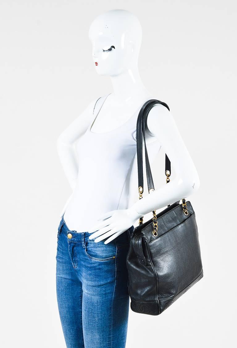 Vintage Chanel Black Caviar Leather Chain Strap Shoulder Bag For Sale 6