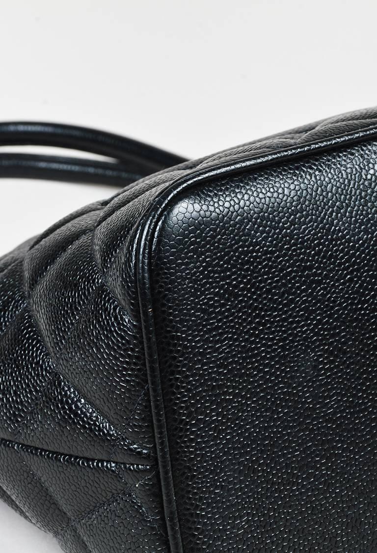 Women's Vintage Chanel Black Caviar Leather Quilted Medallion Shoulder Tote Bag For Sale