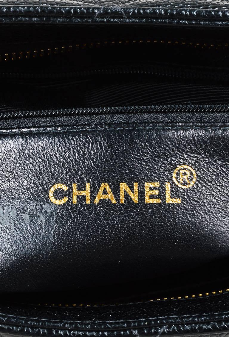 Vintage Chanel Black Caviar Leather Quilted Medallion Shoulder Tote Bag For Sale 3