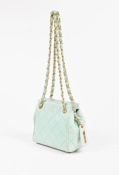 Vintage Mint Green Quilted Lambskin Leather Chain Strap Shoulder Bag
