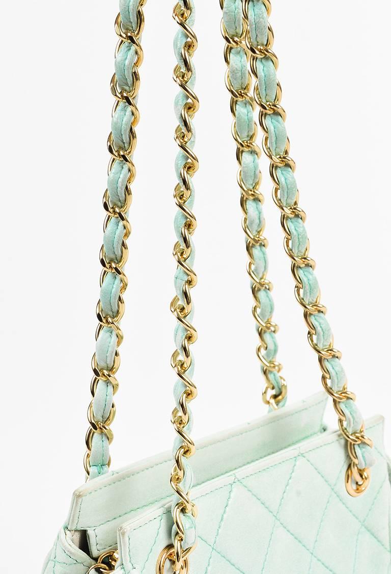 Vintage Mint Green Quilted Lambskin Leather Chain Strap Shoulder Bag For Sale 1