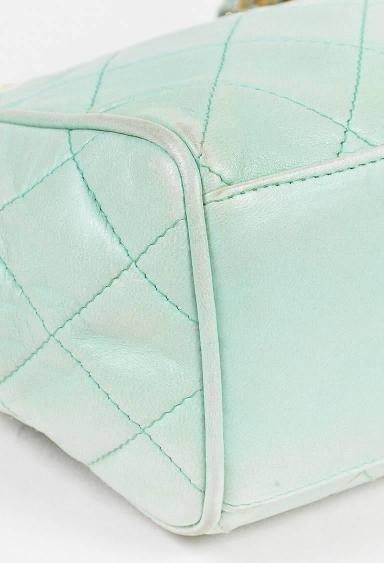 Women's Vintage Mint Green Quilted Lambskin Leather Chain Strap Shoulder Bag For Sale