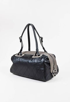 Chanel Black Quilted Leather Gray Trim "Country Club Bowler" Bag