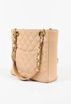 Chanel Beige Caviar Leather "Petite Shopping PST" Tote Shoulder Bag