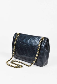 VINTAGE Chanel Black Leather Quilted "Classic Medium Double Flap" Shoulder Bag
