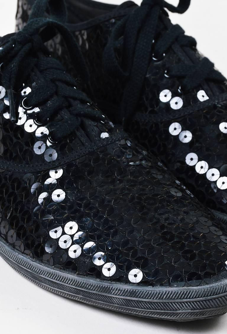 Women's Comme des Garcons Black Sequined Lace Up Sneakers SZ 24.5 For Sale