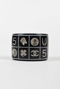 Chanel 14C Black Quilted Faux Pearl Logo "Lucky Charms" Bracelet
