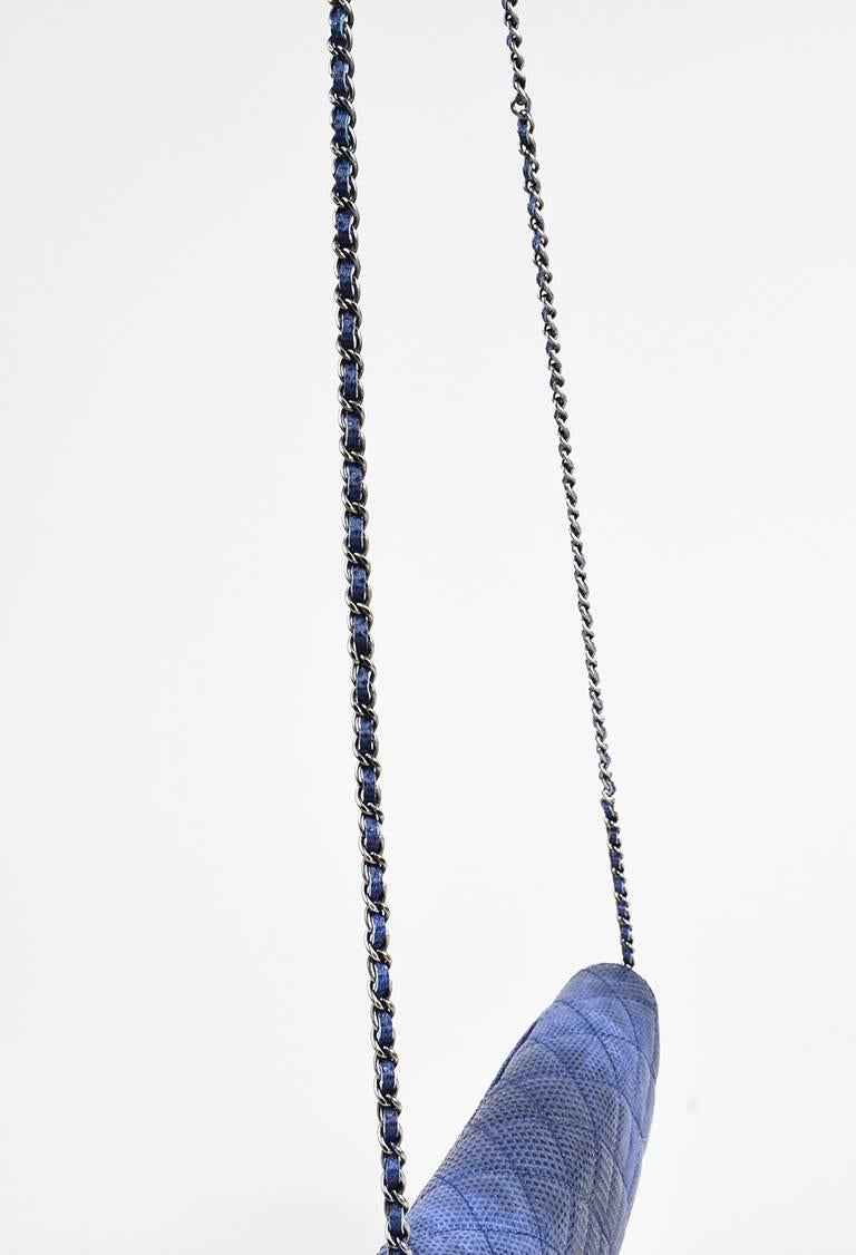 Women's Chanel Blue Black Karung Snakeskin Ombre Flap Shoulder Bag For Sale