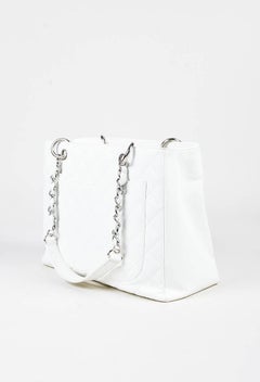 Chanel White Caviar Leather Quilted 'CC' "Grand Shopping Tote" Bag