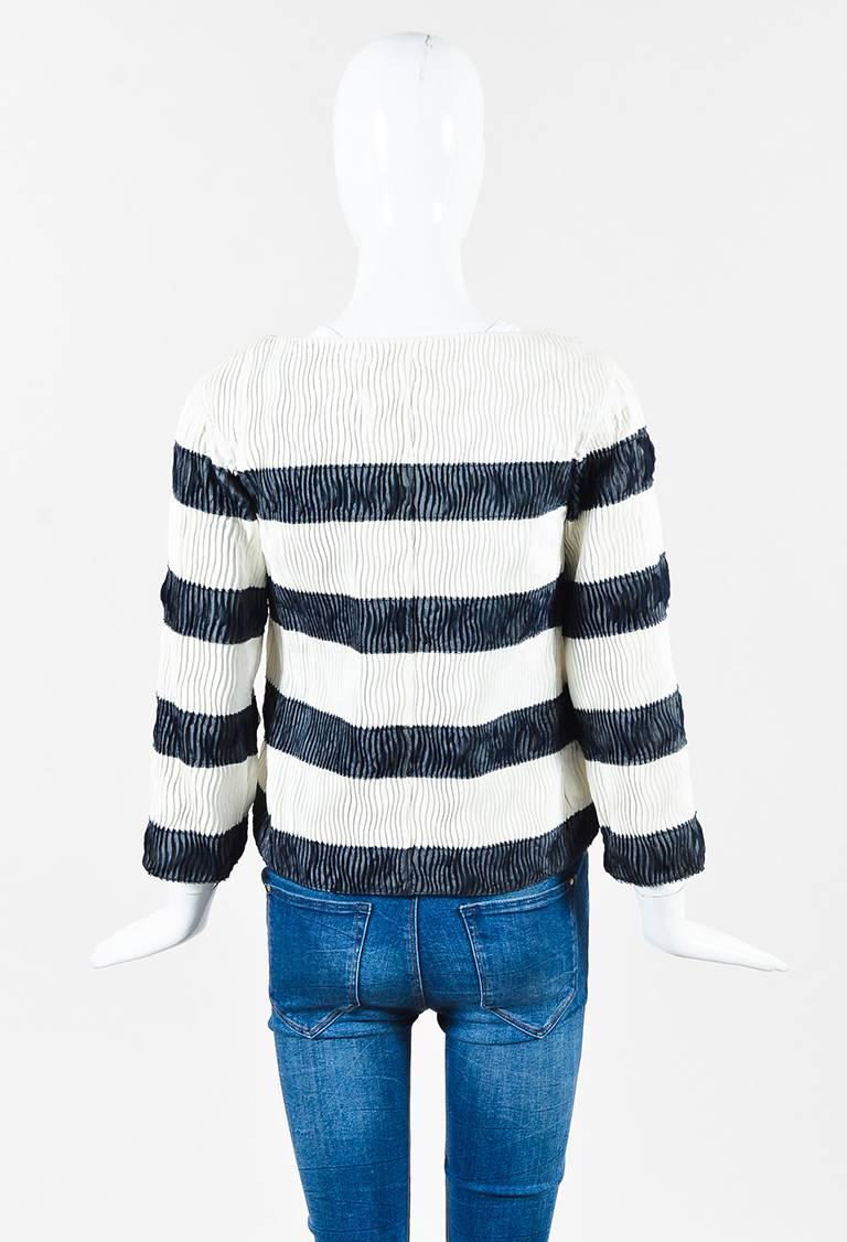 Gray Chanel White Blue & White Lambskin & Silk Pleated 'CC' Button Jacket For Sale