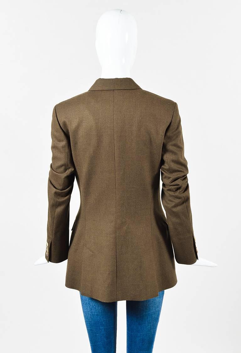 VINTAGE Hermes Brown Virgin Wool Double Breasted Blazer SZ 38 In Excellent Condition For Sale In Chicago, IL
