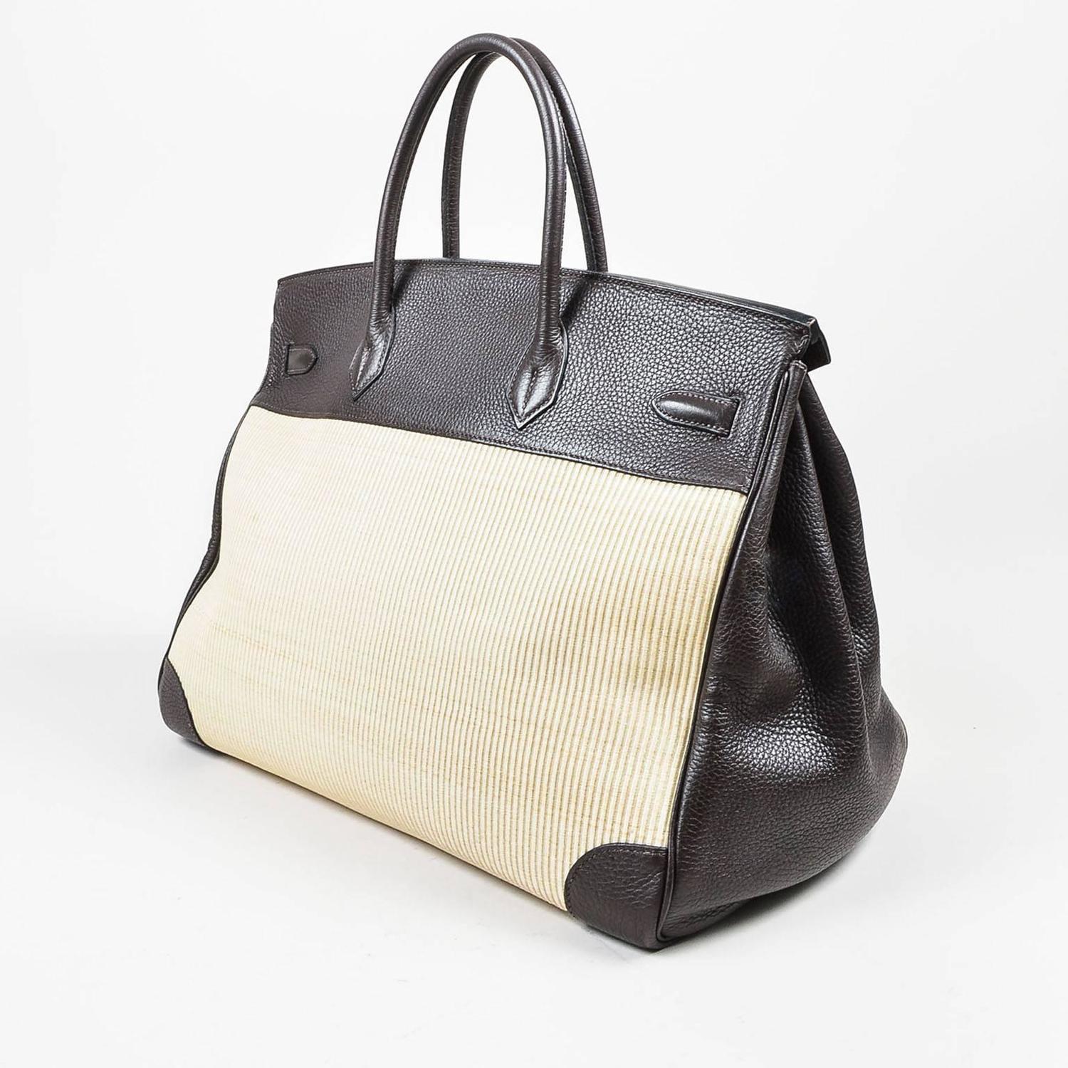 Hermes SHW Brown Togo Leather and Natural Crinoline 40 cm Birkin ...  