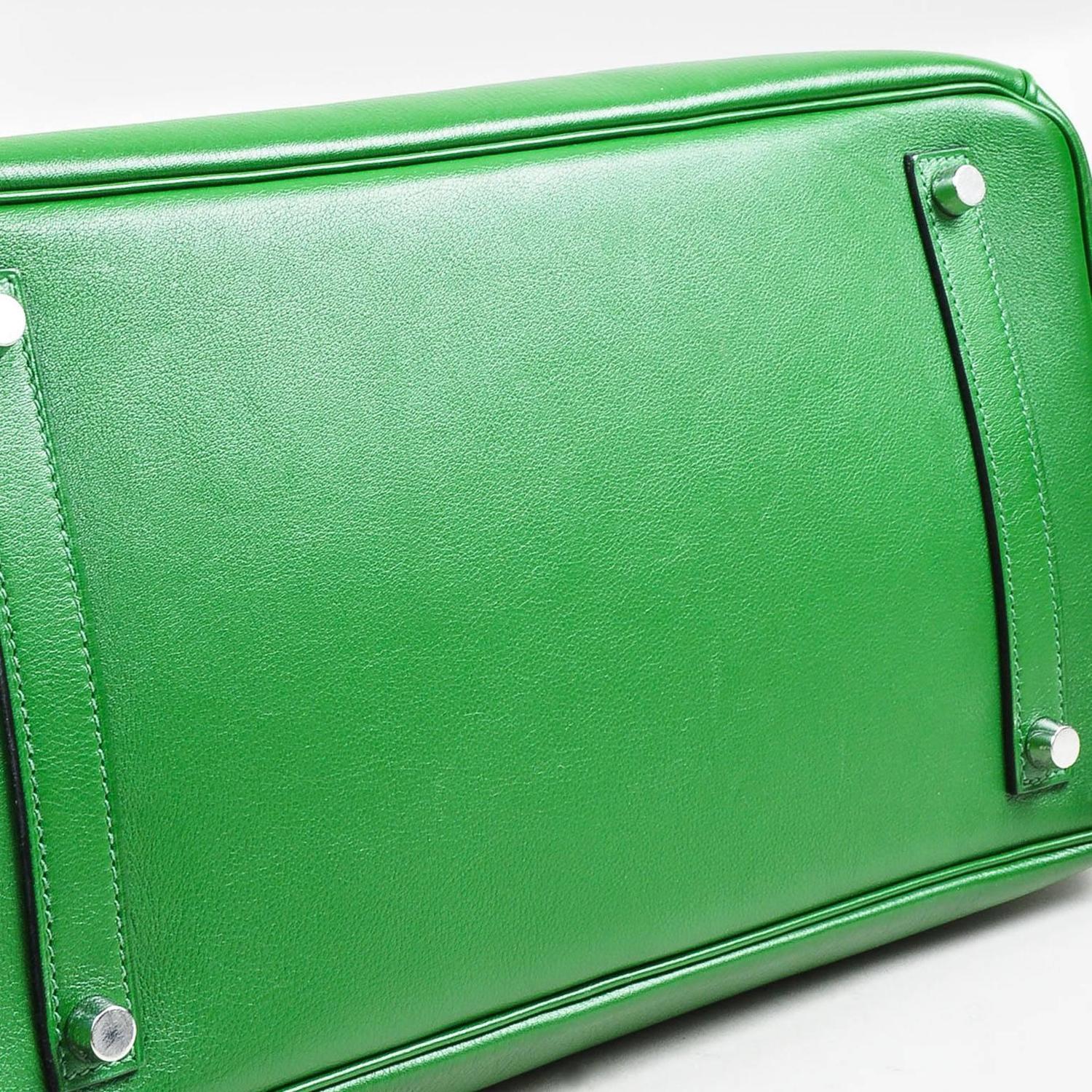 hermes green leather handbag birkin