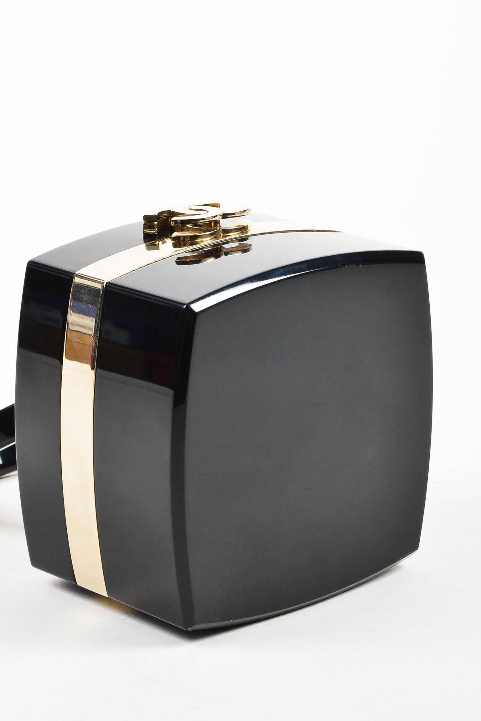 Chanel Fall 2004 Runway Black Gold Tone Lucite Plexiglass 'CC' Jewelry Box Bag For Sale 2