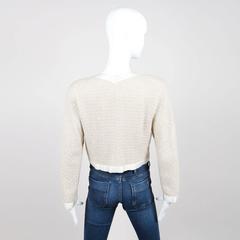 Vintage Chanel Beige Wool Silk Textured Knit 'CC' Button Cropped Jacket SZ 42