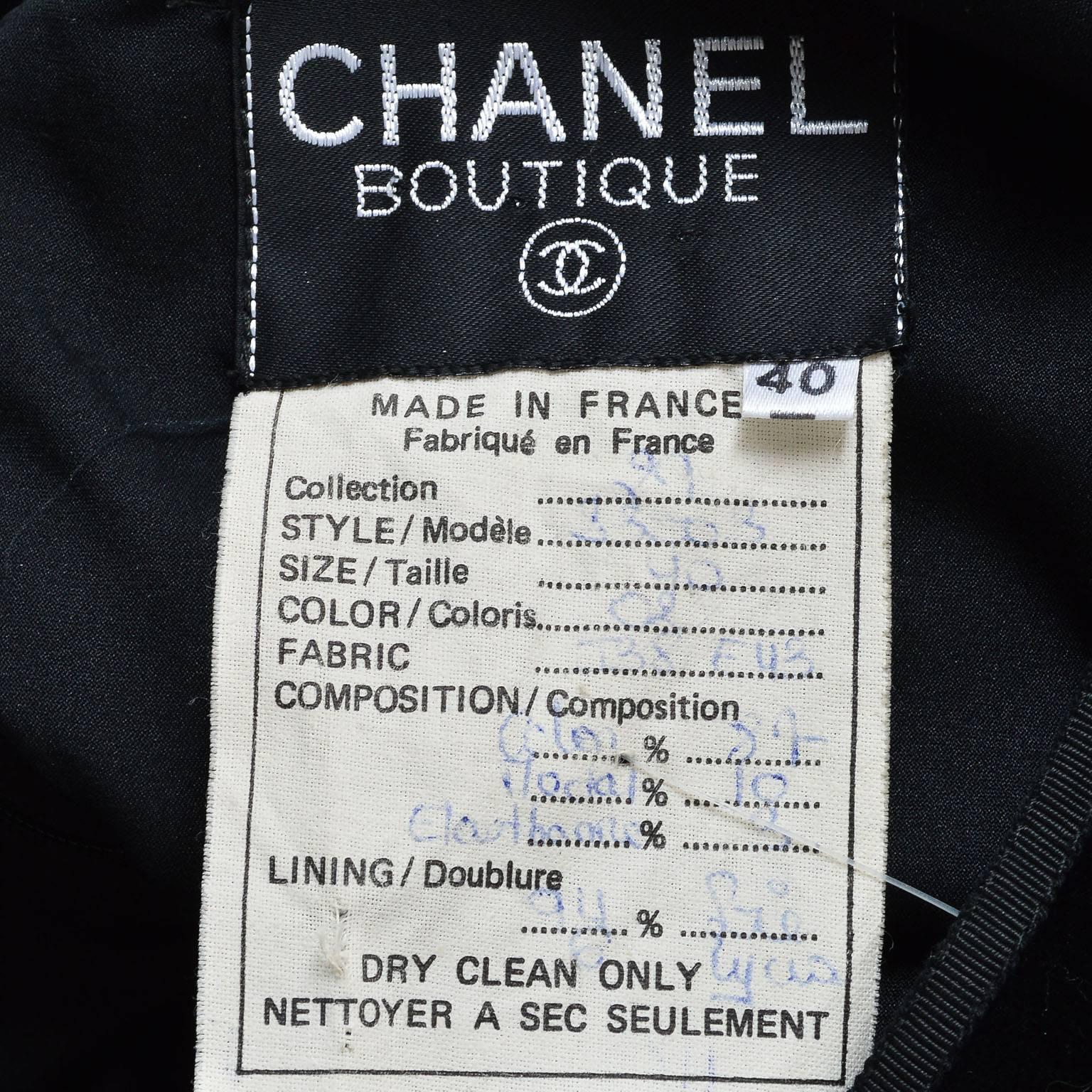 Vintage Chanel Boutique NWT Black Velvet Ribbon Tie LS Midi Sheath Dress SZ 40 For Sale 1