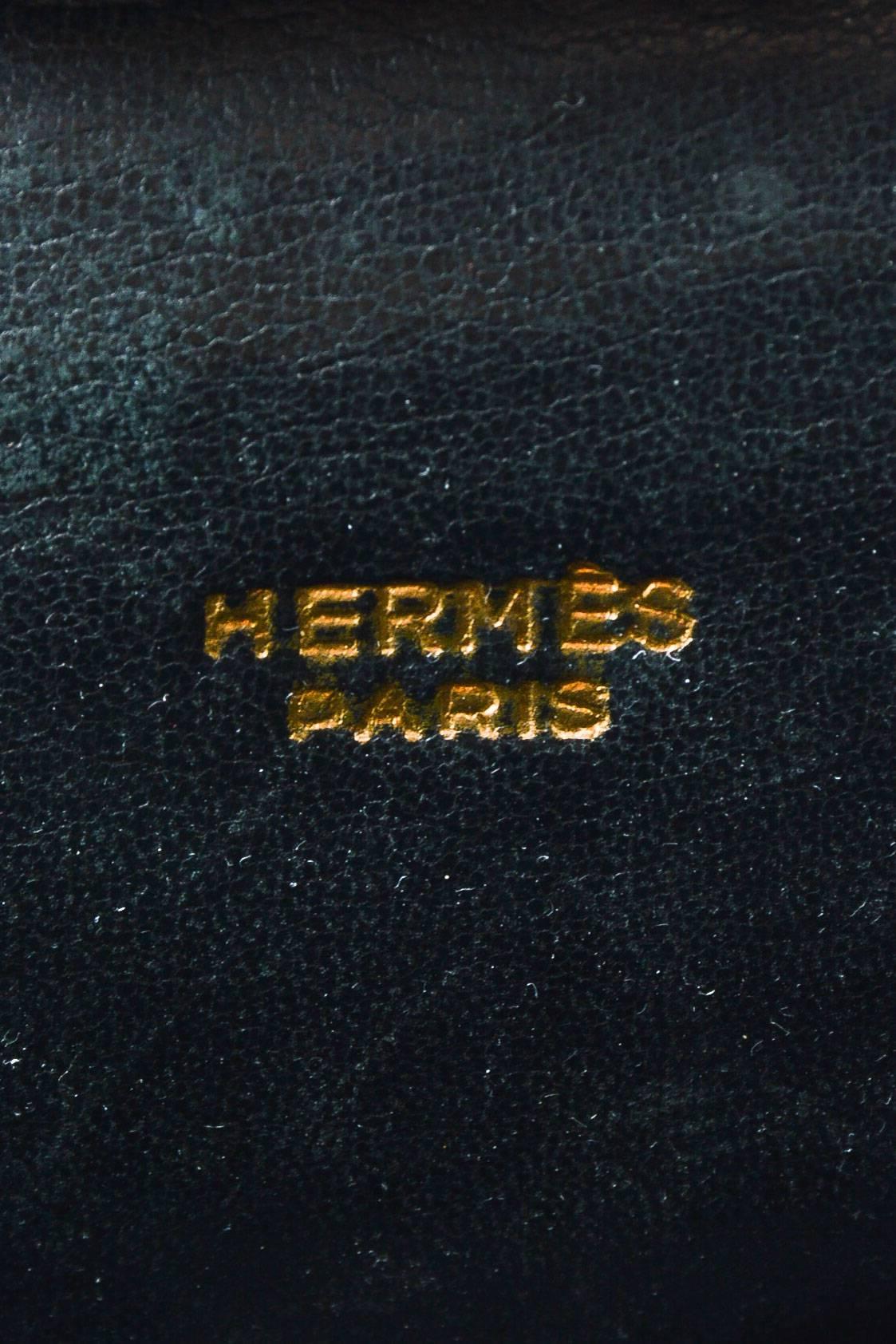 Vintage Hermes Black Gold Tone Crocodile Leather Satchel Frame Handbag For Sale 4