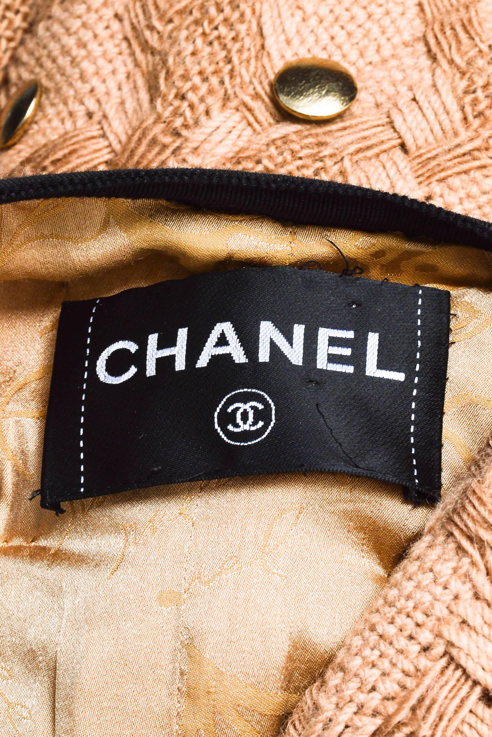 Women's Rare Chanel FW 2008 Tan Black Woven Button Embellished Jacket Skirt Suit SZ 2  For Sale