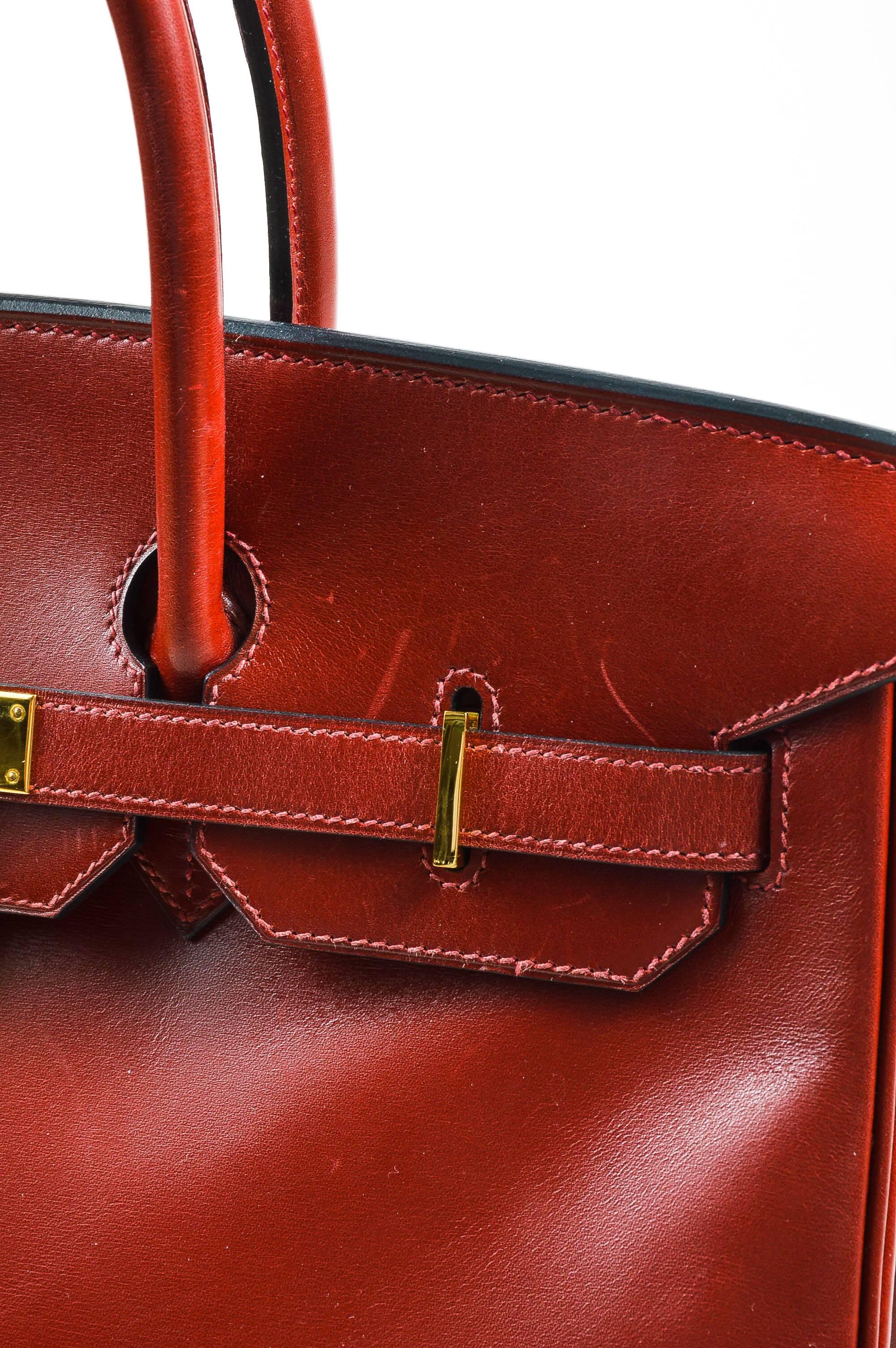 Brown Hermes Oxblood Red Box Calf Leather 35cm 