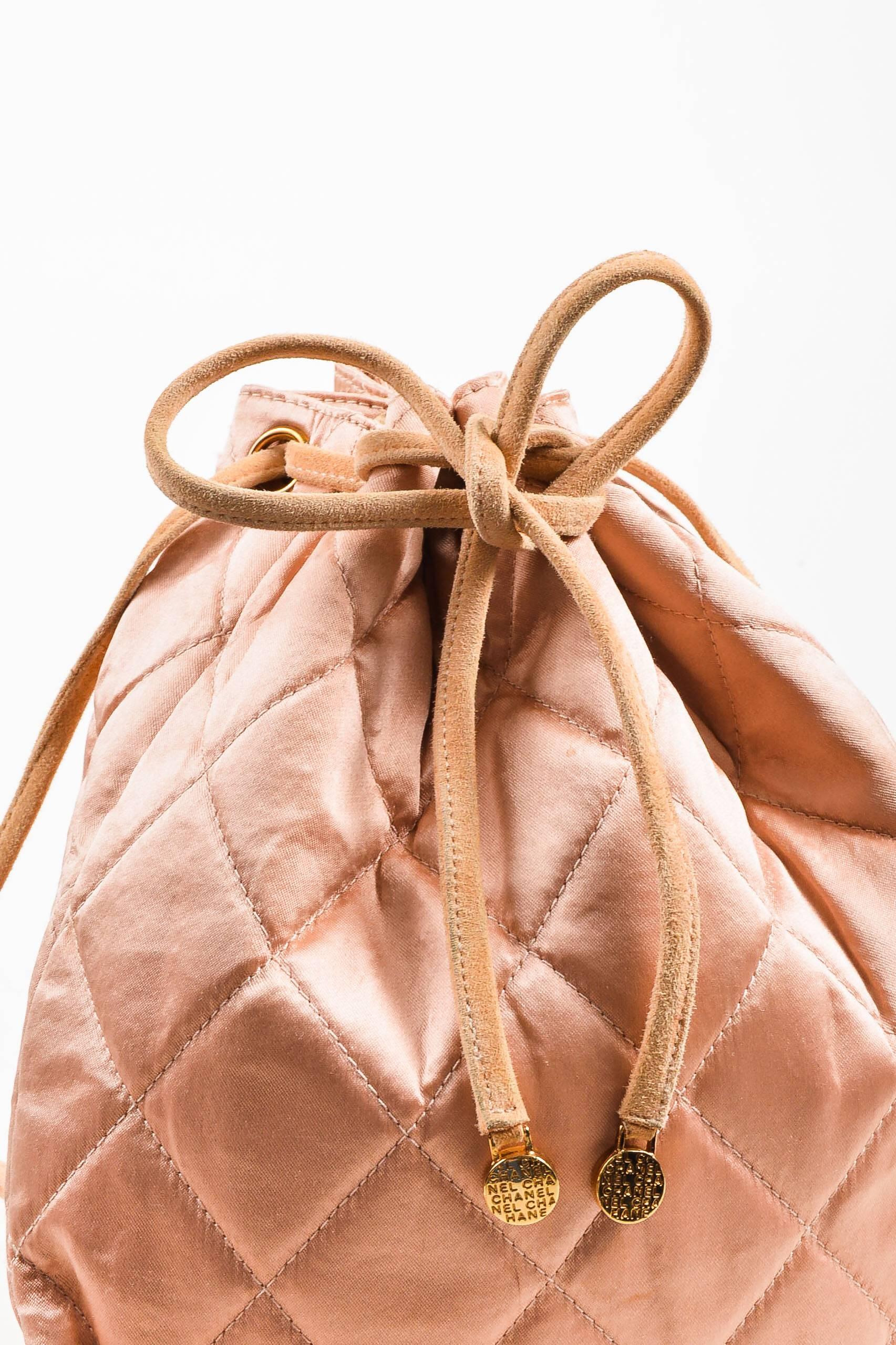 Chanel Blush Pink Suede Satin Quilted Faux Pearl Drawstring Backpack Bag For Sale 2