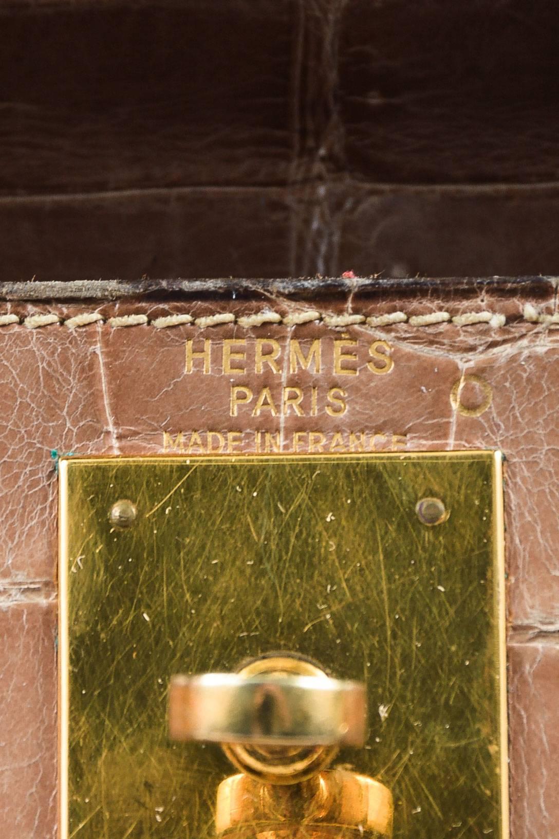 Vintage Hermes Taupe Crocodile Leather Gold Hardware 