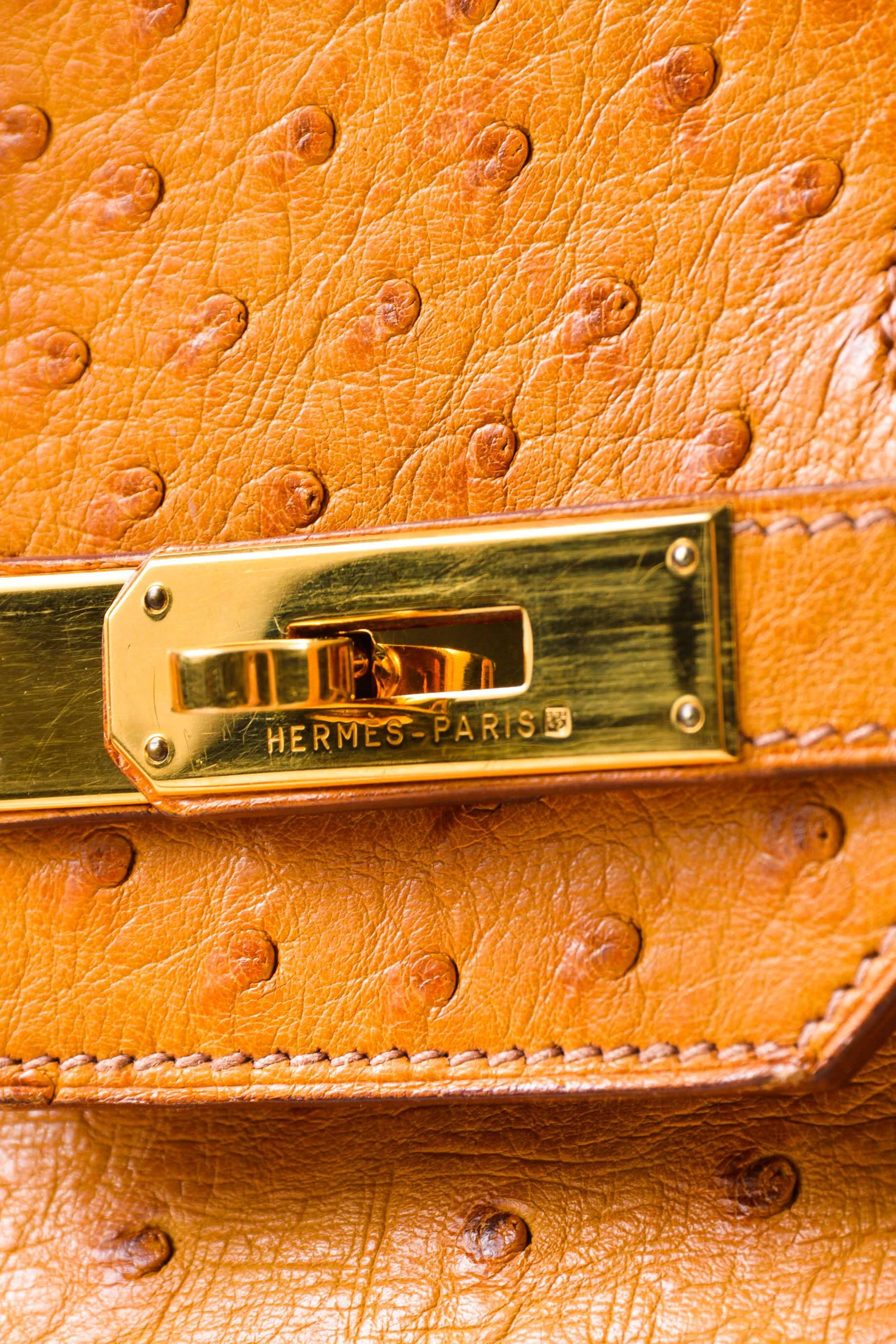 Hermes 'Saffron' Orange Tan Ostrich Leather 35cm 